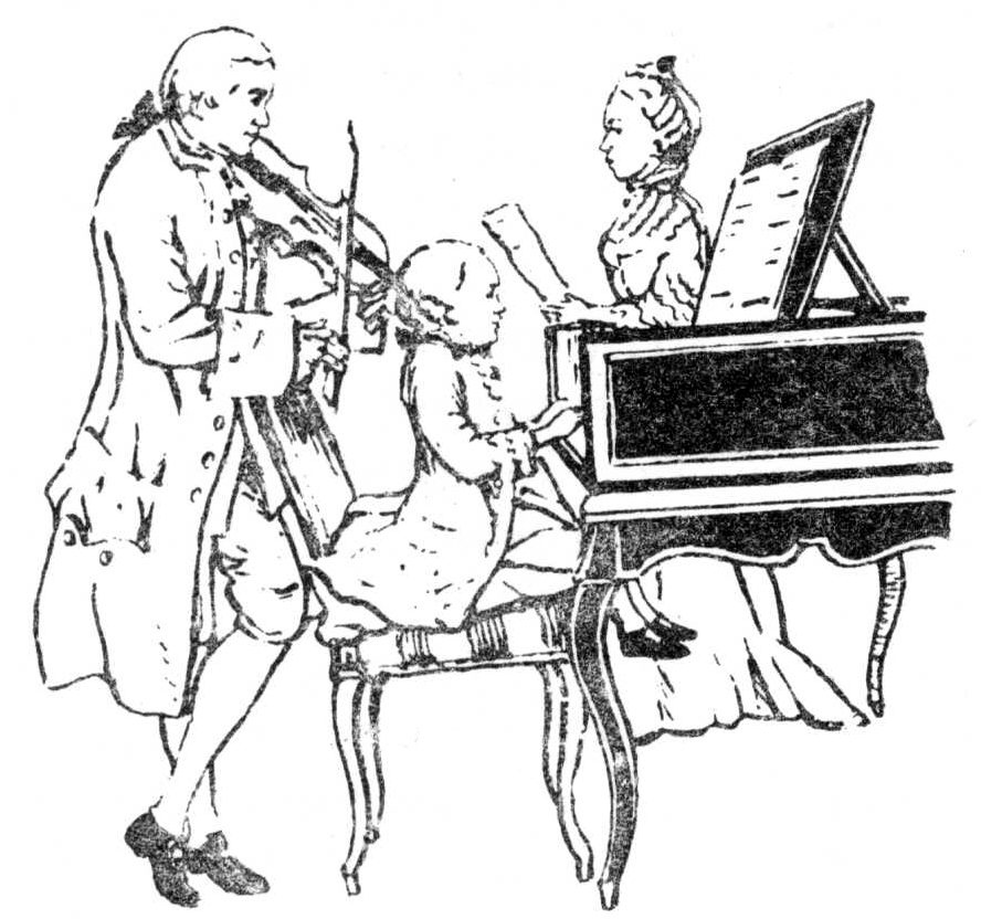 Клавесин и скрипка. Клавесинист Моцарт. Моцарт иллюстрации. Моцарт зарисовки. Иллюстрация к произведению Моцарта.