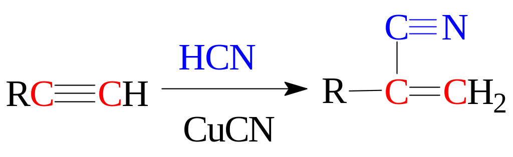 Присоединение синильной кислоты к алкинам. Пропин и синильная кислота реакция. Алкины с синильной кислотой. Пропин с синильной кислотой. Синильная кислота реакции