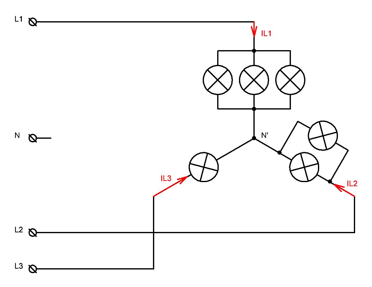 Несимметричной трехфазной нагрузке соответствует схема