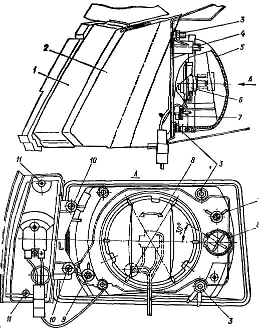 Схема фары ваз 2107