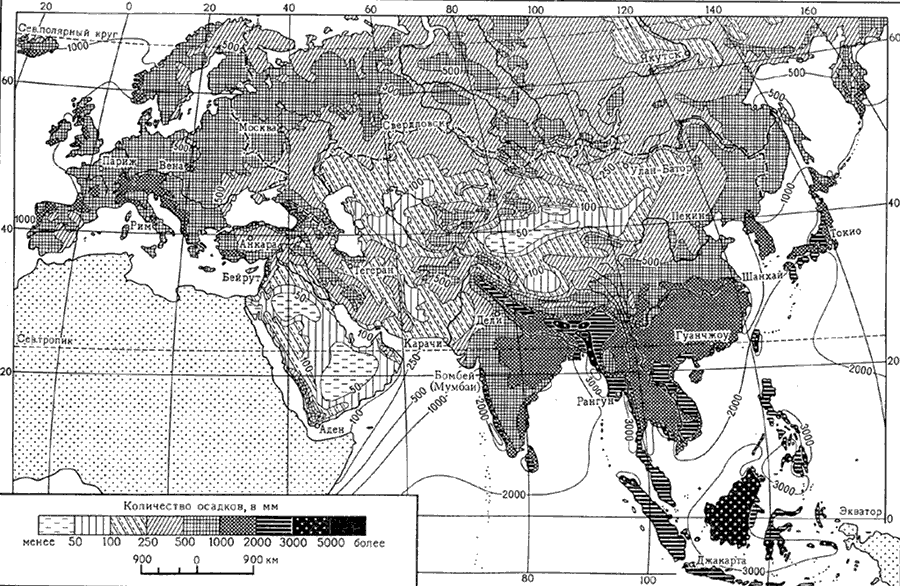 Карта осадков евразии