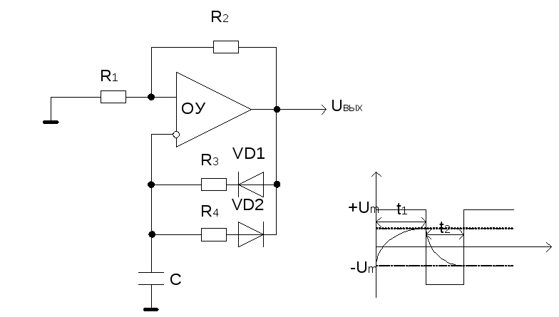 Схема генератора импульсов на оу