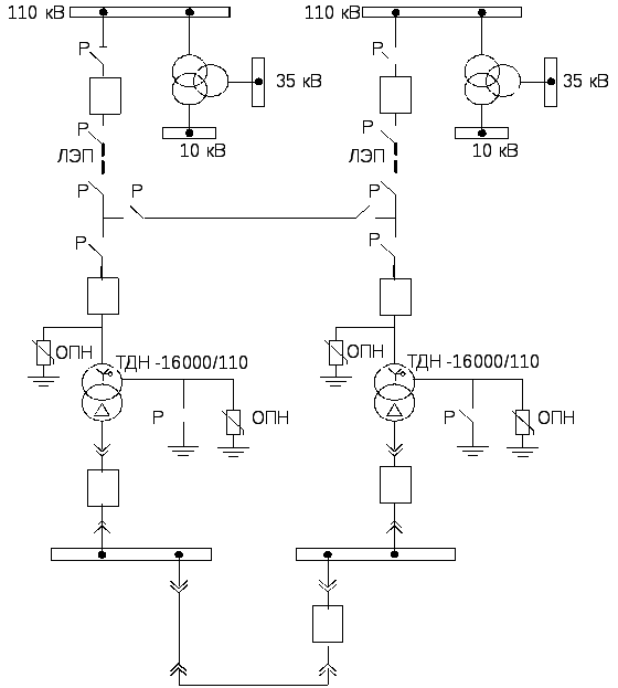 Принципиальная электрическая схема подстанции 35 10 кв