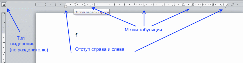 Маркеры табуляции их виды и назначение в word