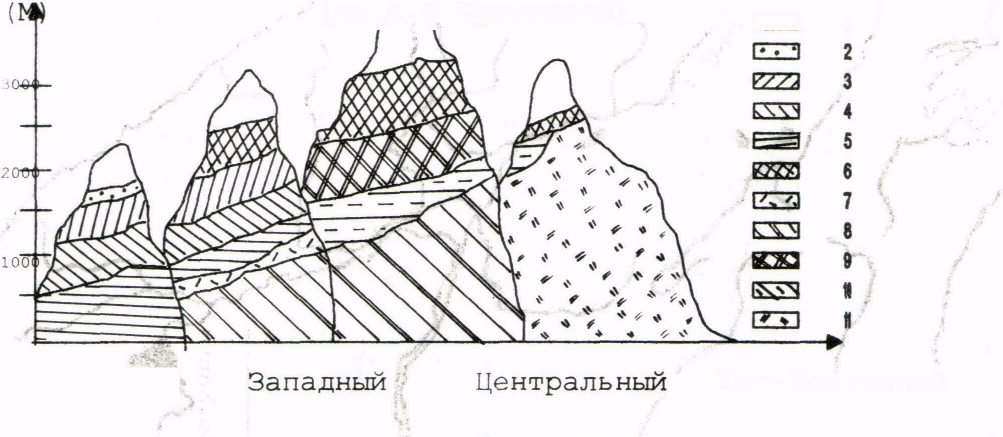 Горный чертеж. Схема гор Алтая. Схемы профиль гор Алтая. Профиль алтайских гор чертеж.