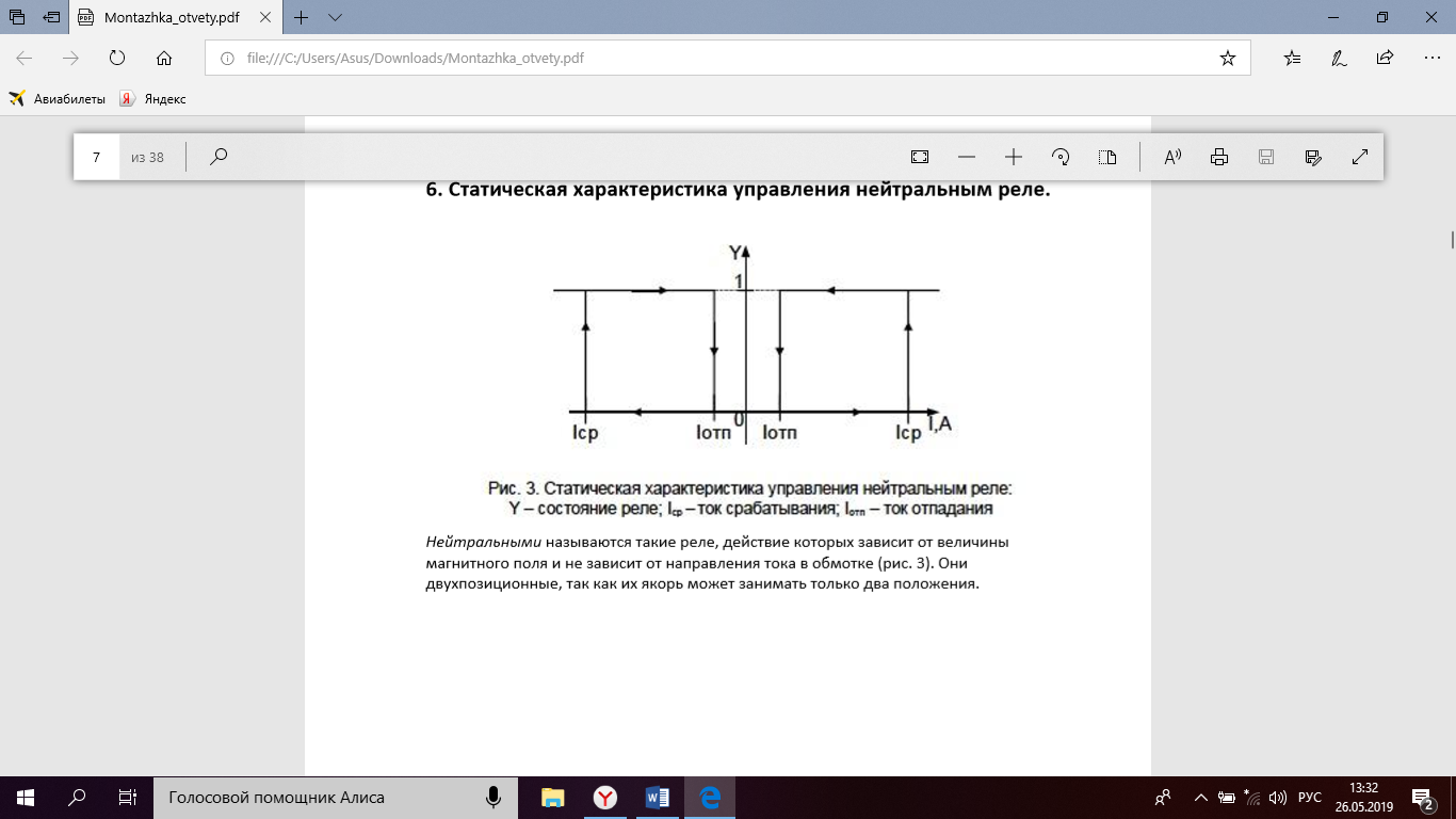Статистическая характеристика управления нейтральным реле.