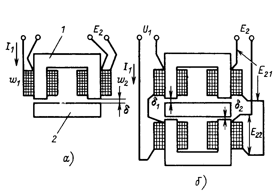 Взаимоиндуктивный преобразователь с п образным сердечником включен по дифференциальной схеме