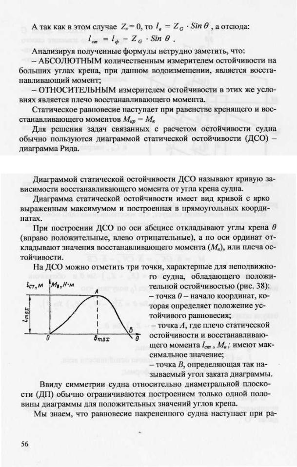 Определение метацентрической высоты по диаграмме статической остойчивости