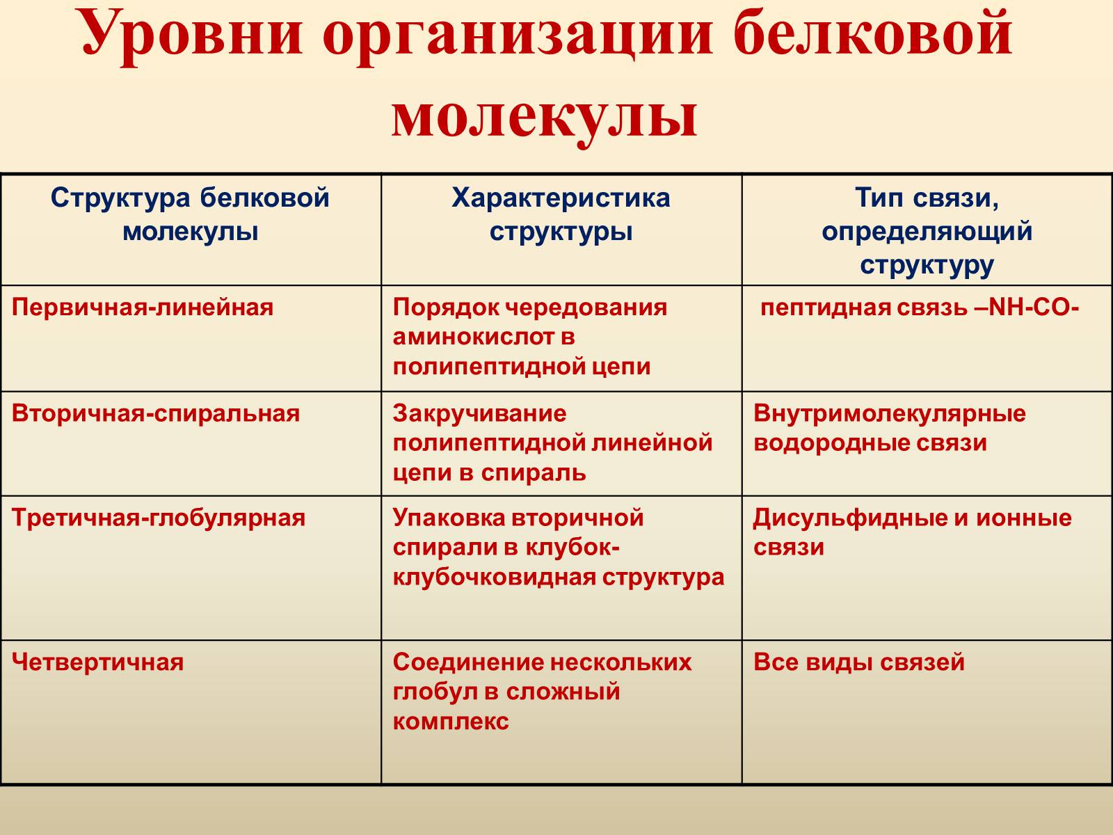 Белки. Уровни структурной организации белковой молекулы