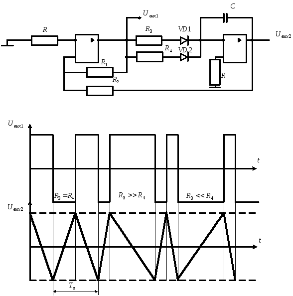 Схема генератора треугольных импульсов