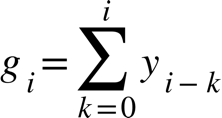 g subscript i equals sum from k equals 0 to i of y subscript i minus k end subscript