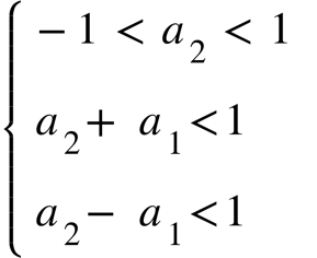 open curly brackets table row cell negative 1 space less than space a subscript 2 space less than space 1 end cell row cell a subscript 2 plus space a subscript 1 less than 1 end cell row cell a subscript 2 minus space a subscript 1 less than 1 end cell end table close